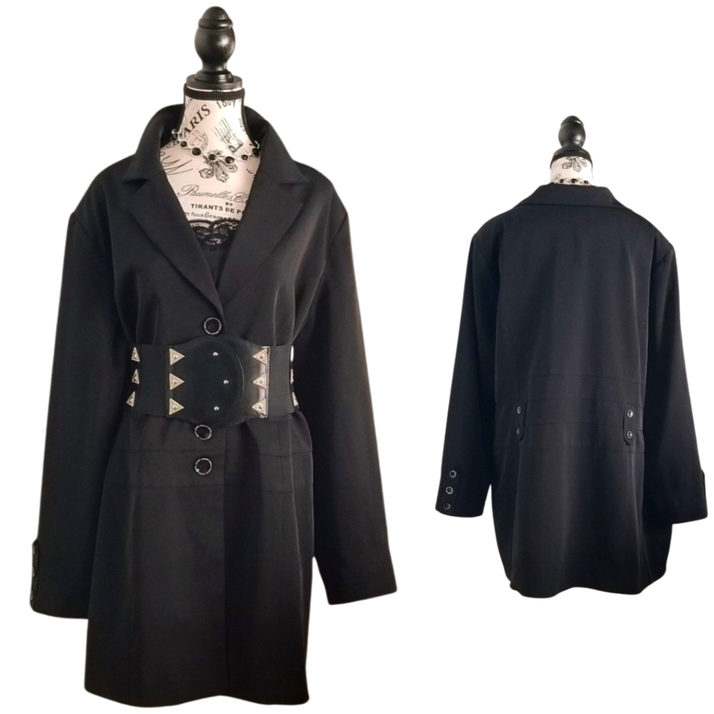 Y2K Basic Minimalist Black Long Blazer Size 20